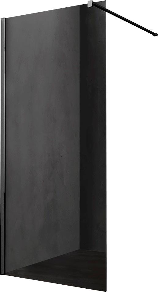 Душевая перегородка 800хh2000мм, правая/левая, (стекло тонированное 8мм, поперечн. укорачиваемый кронштейн 1200мм, фурнит. цв.черный мат.), Walk-In ZZ