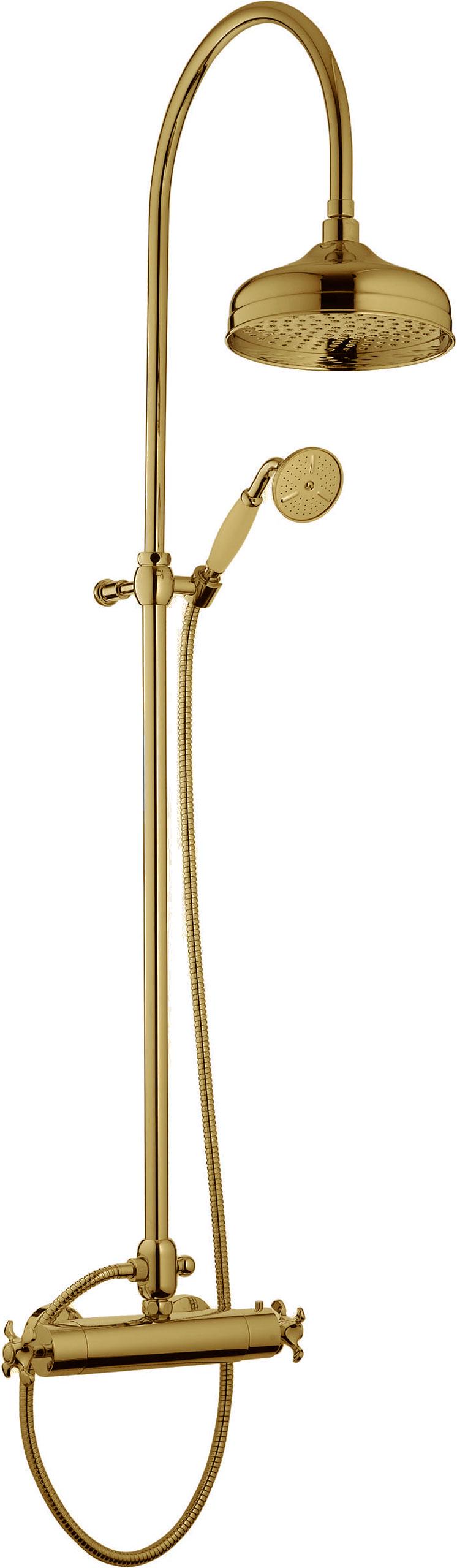 Смеситель термостат для душа со стационарным верхним душем d200мм и ручным душем, (цв.золото), Nuova Retro ZZ