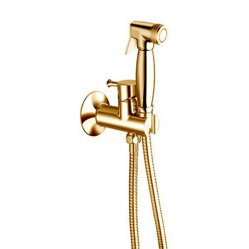 Смеситель совмещённый с гигиеническим душем, (готовый комплект: лейка, шланг 120см., скрытая часть, (цв. золото), Cristina ZZ