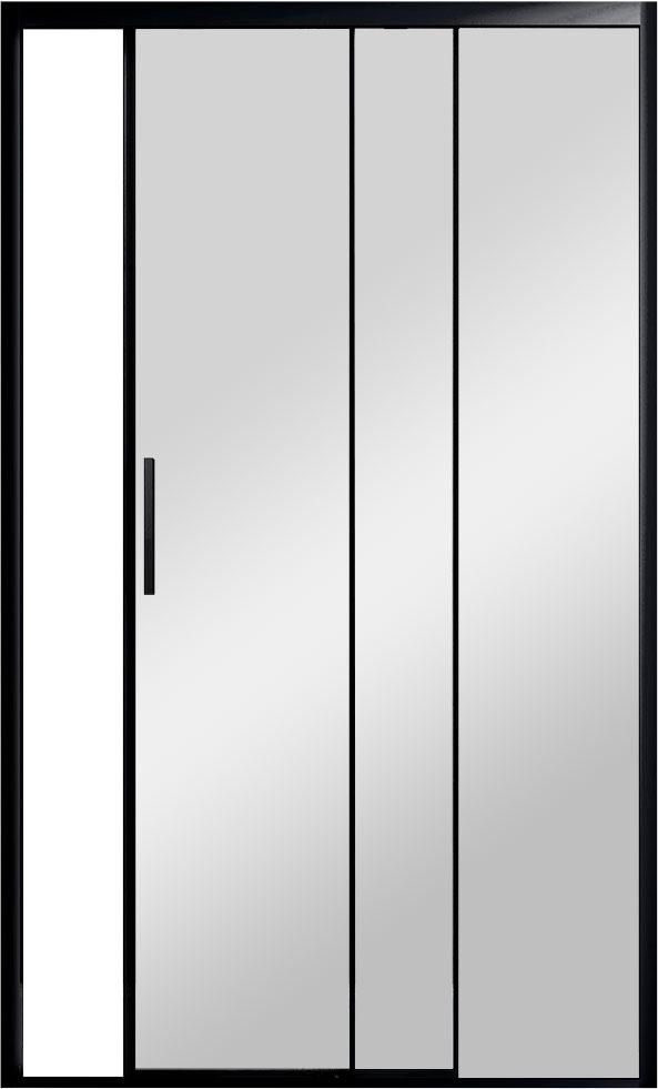 Дверь для душа, в нишу 1100хh1950мм, раздвижн, 1 дверь, 1 неподв.секция, правая/левая, (стекло прозрач 6мм Easy Clean, фурн.цв.черный матов), Soft ZZ