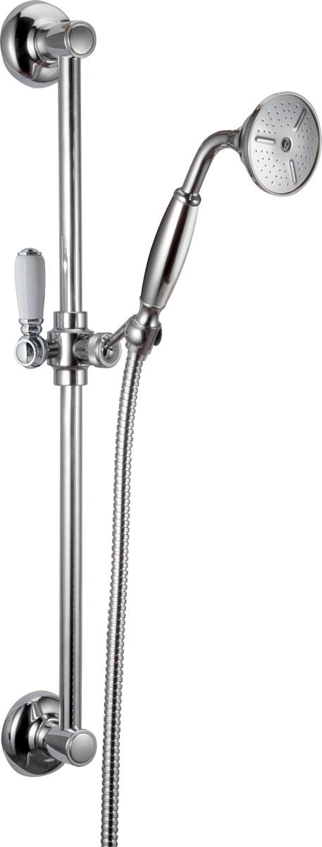 Душевой набор: стойка, лейка, шланг 1,5м., (цв.хром, ручка белый пластик), Old Italy ZZ