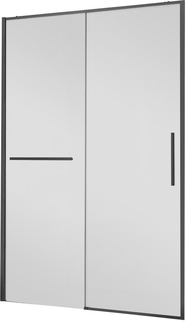 Дверь для душа, в нишу 1100хh2000мм, раздвижн, 1 дверь, 1 неподв.секция, правая/левая,(стекло прозрач 6мм Easy Clean,фурн.цв.черный мат.),Slim Soft ZZ