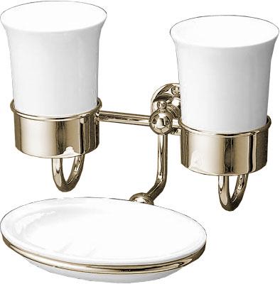 Мыльница с двумя стаканами, настен., керам., (латунь) First class ZZ