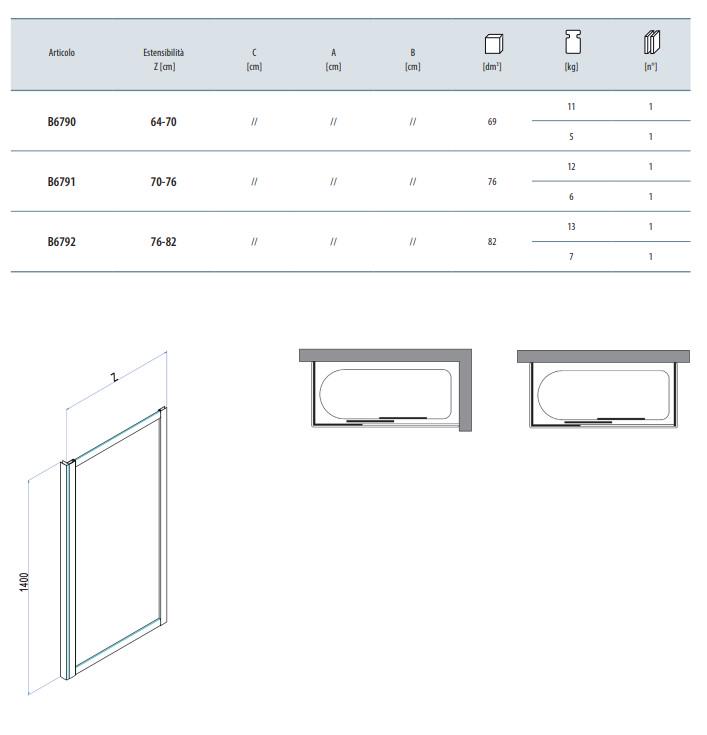 Боковая стенка 90х140см для сдвижной шторы на ванну (правая/левая), (проф.цв.хром, стекло 3мм прозрачное StarClean) Classic ZZ