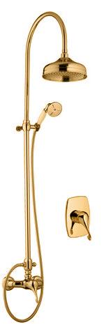 Смеситель для душа, встраиваемый стену со стационарным верхним душем d20см, ручной душ, шланг, кронштейн в компл., (цв. бронза), Piccadilly ZZ