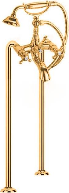 Смеситель для ванны, напольный, (трубы, лейка д/д, шланг, кронштейн в компл.), без встр.части арт.F2302, (цв. золото), Elizabeth ZZ
