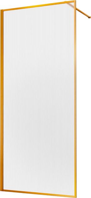 Душевая перегородка 900хh2000мм, правая/левая, (стекло рифленое 8мм Easy Clean, укорачиваемый кронштейн 1200мм, фурнит.цв.браш.золото), Walk-In ZZ