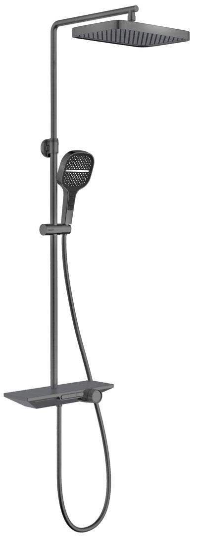 Смеситель для ванны(душа), со стационарным верхн.душем 33х22см., душевая лейка, шланг в компл., (цв.вороненая сталь), Vincea ZZ