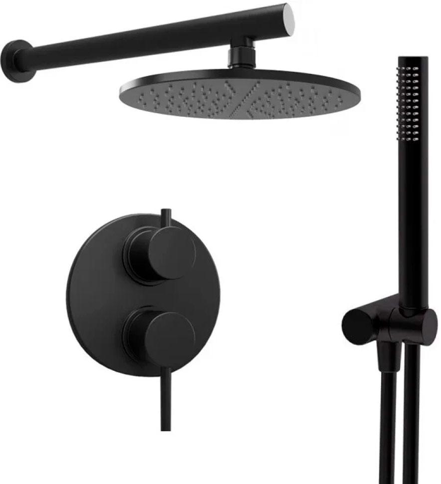 Душевой к-т: смеситель  встр. в стену, верхний душ 250мм, ручн.душ, шланг, кронштейн совмещ. со шланг.подсоед., (цв.черный брашированный PVD), Cox ZZ