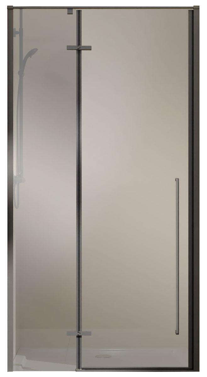 Дверь для душа в нишу, 900хh1950мм, распашная с неподв.сегментом, правая/левая, (стекло 6мм прозрачное, фурн.цв.вороненая сталь), Slim-N ZZ
