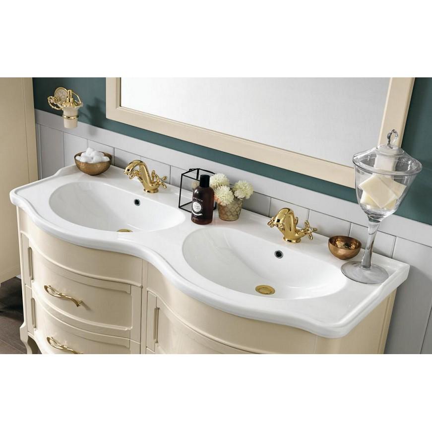 Раковина керамическая двойная 140х55см, по 1 отверстию д/смесит., Liberty ZZ