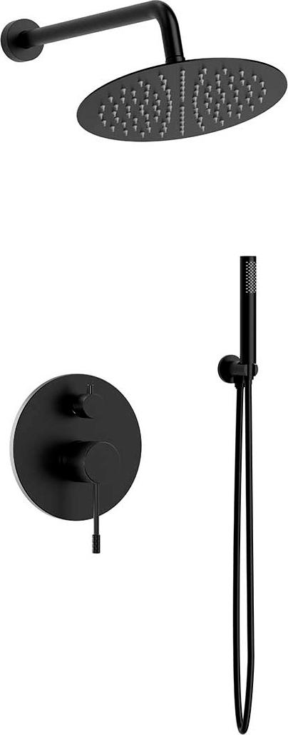 Душевой к-т: смеситель встр.в стену, верхний душ 255х255мм, ручн.душ, шланг, кронштейн совмещ. со шланг.подсоед., (цв.черный матовый), Desire ZZ