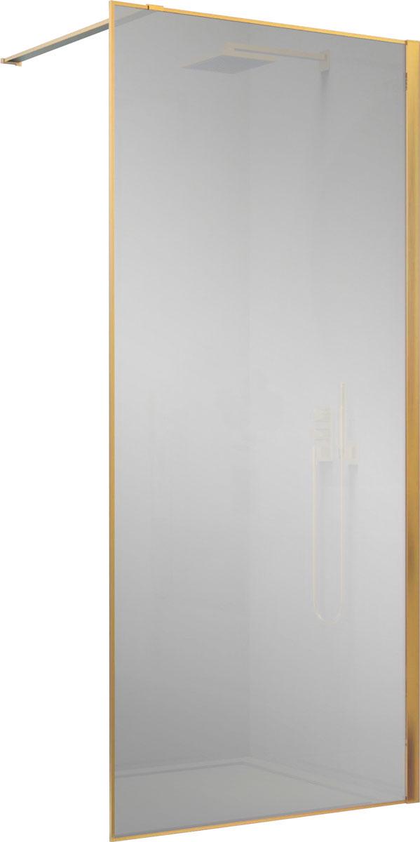 Душевая перегородка 900хh2000мм, правая/левая, (стекло прозрачное 8мм Easy Clean, укорачиваемый кронштейн 1200мм, фурнит.цв.браш.золото), Walk-In ZZ