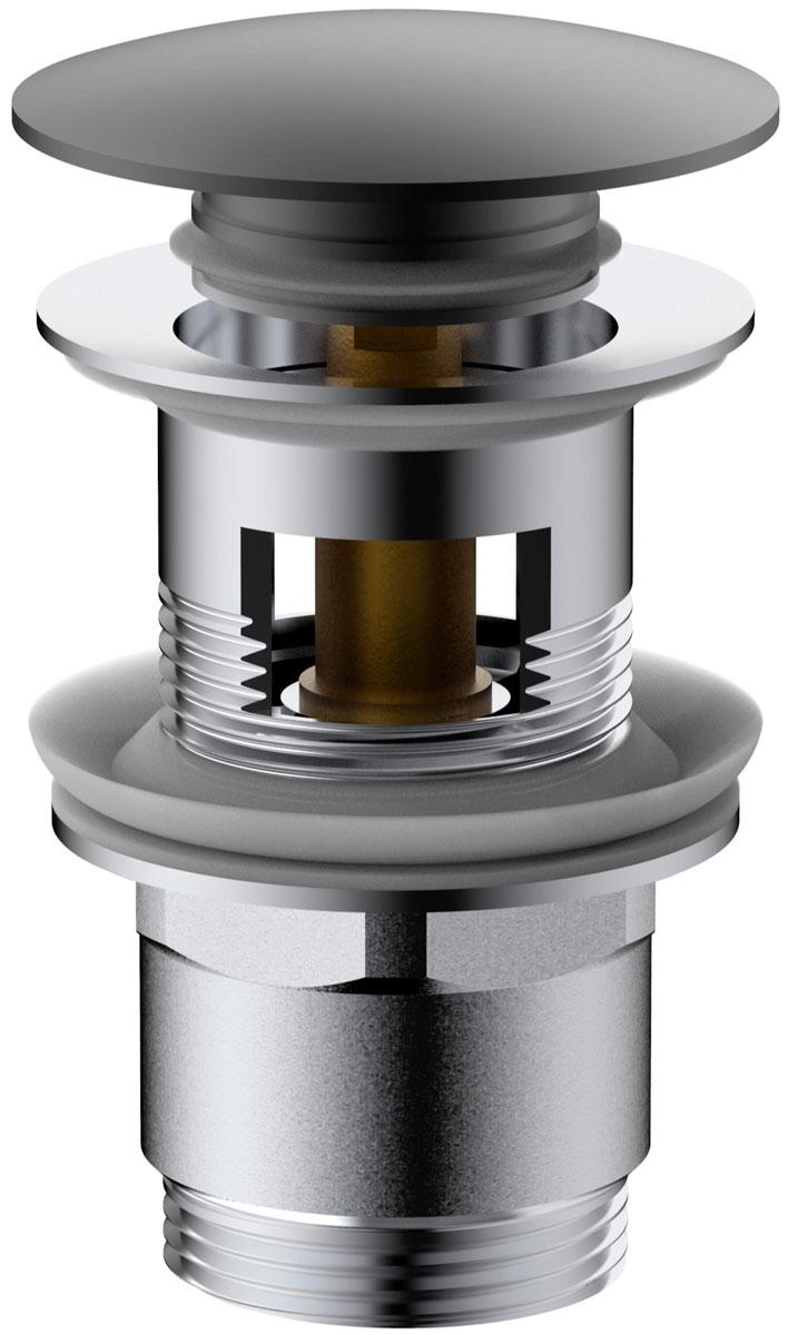 Донный клапан для сливного отверстия раковин/биде с переливом, нажимной Clic-Clac, G 1 1/4, (металл цв.вороненая сталь), Vincea ZZ