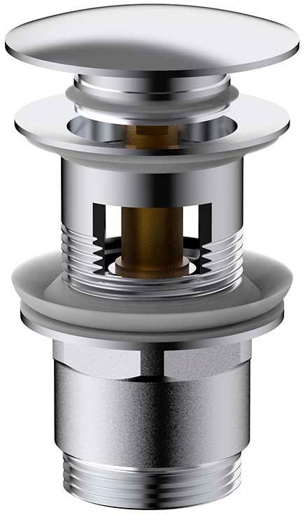 Донный клапан для сливного отверстия раковин/биде с переливом, нажимной Clic-Clac, G 1 1/4, (металл цв.хром), Vincea ZZ