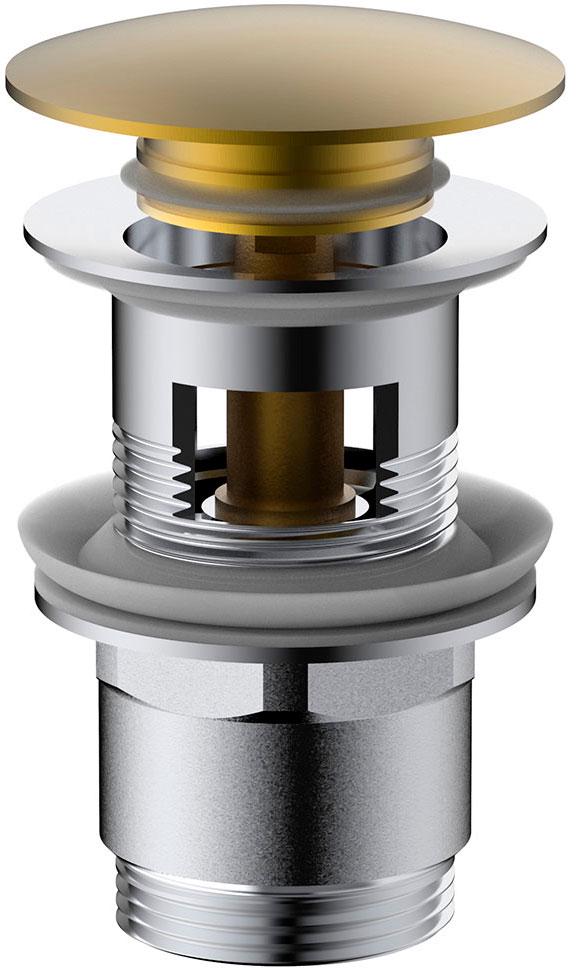 Донный клапан для сливного отверстия раковин/биде с переливом, нажимной Clic-Clac, G 1 1/4, (металл цв.браш.золото), Vincea ZZ