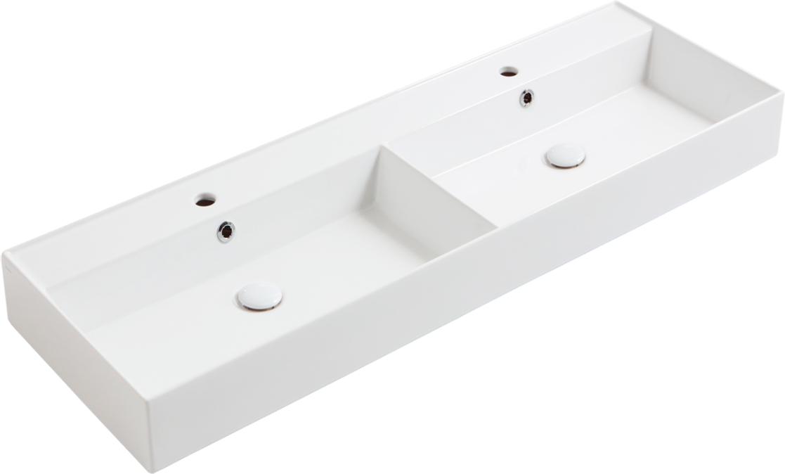 Раковина двойная, подвесная/накладная на столешницу, 141х46хh13см, с 2 отв.д/смесит., с переливом, без крепл., Agile ZZ