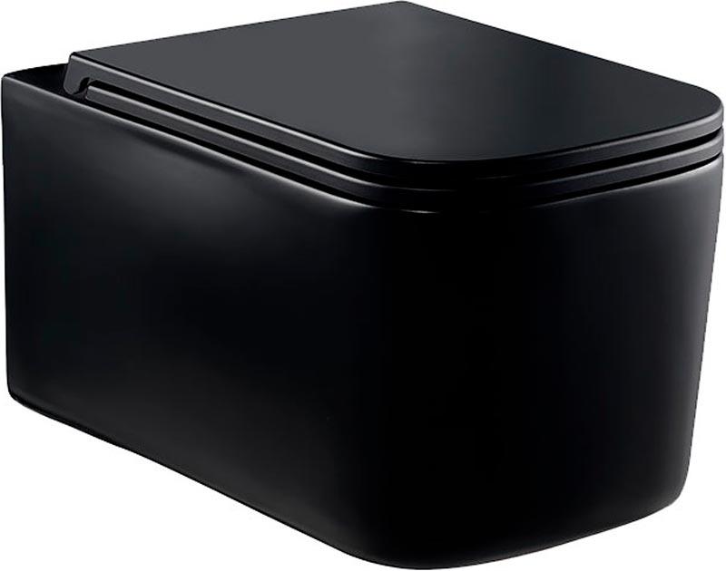 Унитаз подвесной, безободковый, 520x345x355мм, сиденье ультратонкое с микролифтом, крепеж в компл., (цв.матовый черный), Ultra ZZ