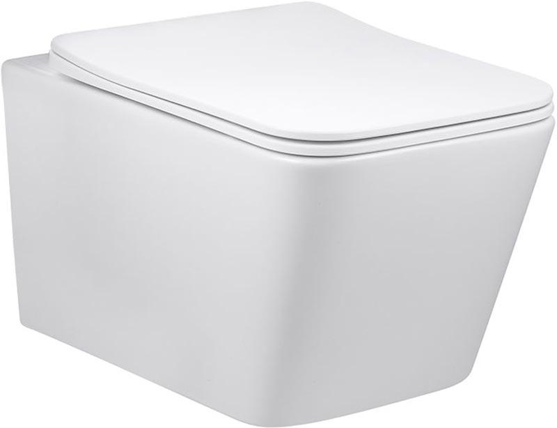 Унитаз подвесной, безободковый, 520х360х350мм, сиденье ультратонкое с микролифтом, крепеж в компл., (цв.белый), Q-Line ZZ