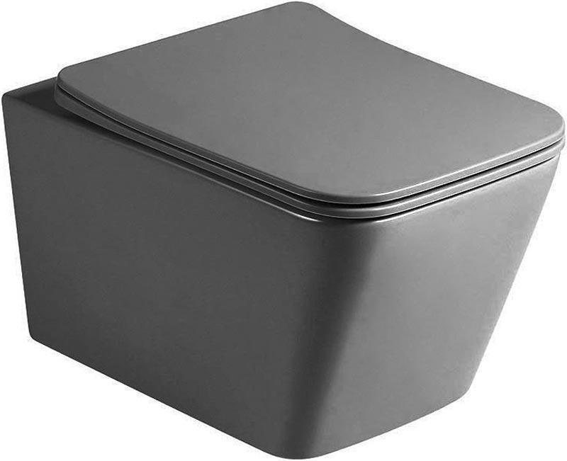 Унитаз подвесной, безободковый, 520х360х350мм, сиденье ультратонкое с микролифтом, крепеж в компл., (цв.антрацит матовый), Q-Line ZZ