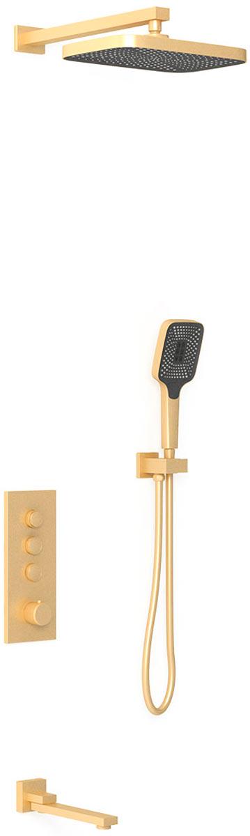 Душевой к-т: смес-термостат с перекл., встр.в стену, верхн.душ, ручн.душ, шланг, кронштейн, шланг.подсоед,, повор.излив, (цв.браш.золото), Vincea ZZ