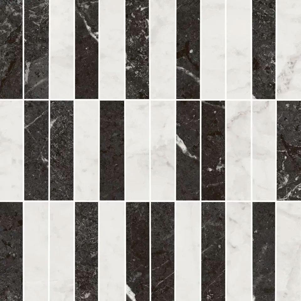 Декор Тубкаль мозаичный микс чёрный белый глянцевый обрезной 30x30x0,9