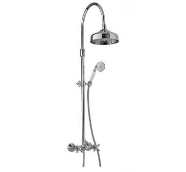Смеситель для душа, со стационарным верхним душем d200мм, лейка ручного душа, шланг в компл., (цв.хром/золото), Romantica ZZ