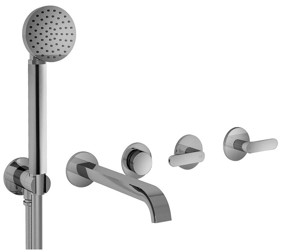 Смеситель для ванны встраиваемый в стену на 5 отв., внешняя часть без внетрен.части арт.44 00 R119A, лейка, шланг в компл., (цв.хром), Icona Deco ZZ