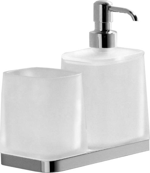 Стакан и дозатор настенн. на одном держ., стекл. (стекло мат., держатель цв.хром) Time ZZ