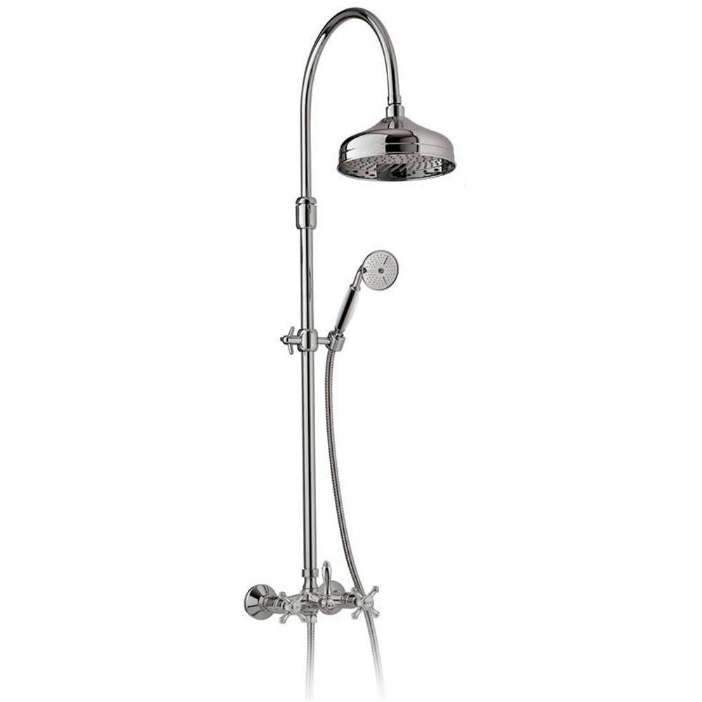 Смеситель для душа, со стац. верхним душем 20см, (цв.хром/золото), (2 ручки с белыми пласт. вставками SO - Sogno), Old italy ZZ