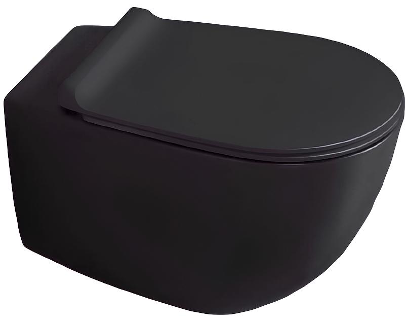 Унитаз подвесной безободковый Rimless, 56х36,5cм, (без сиденья), БЕЗ крепежа, (цв.черный матовый), Vignoni ZZ