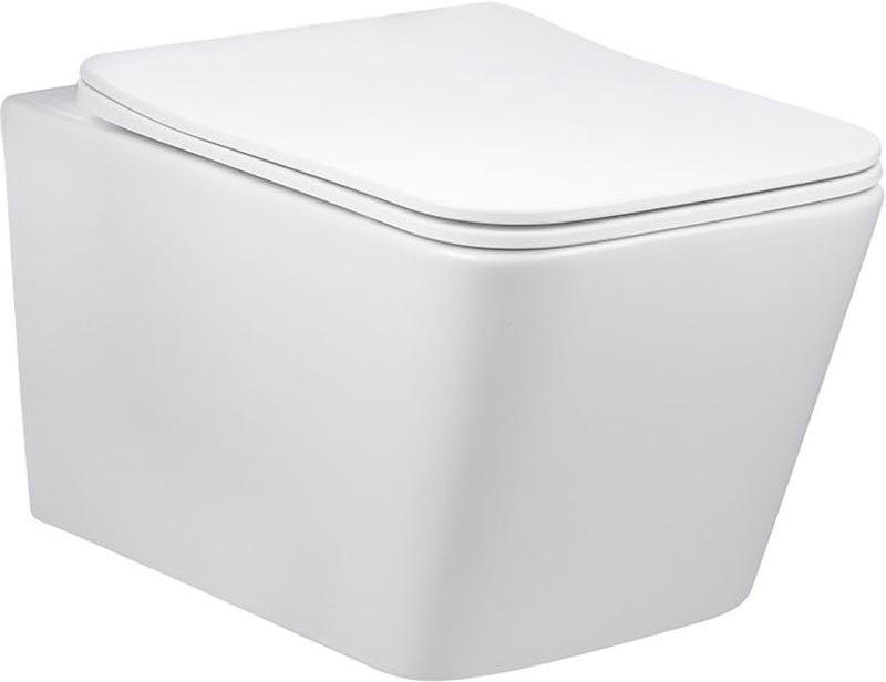 Унитаз подвесной, безободковый, 520х360х350мм, сиденье ультратонкое с микролифтом, крепеж в компл., (цв.белый матовый), Q-Line ZZ