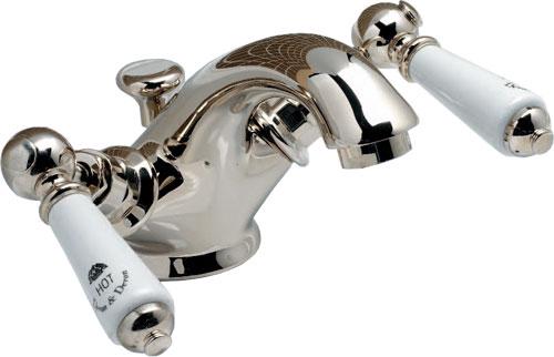 Смеситель для раковины на 1 отв., c д/к, (цв.латунь, ручки цв.белый), Dandy KL