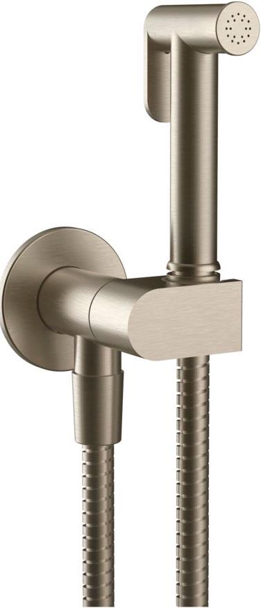 Гигиенический душ, (комплект: лейка с кнопкой, шланг кронштейн с подводом воды и перекр.вентилем), кругл.(цв. brush nikel) 3M ZZ