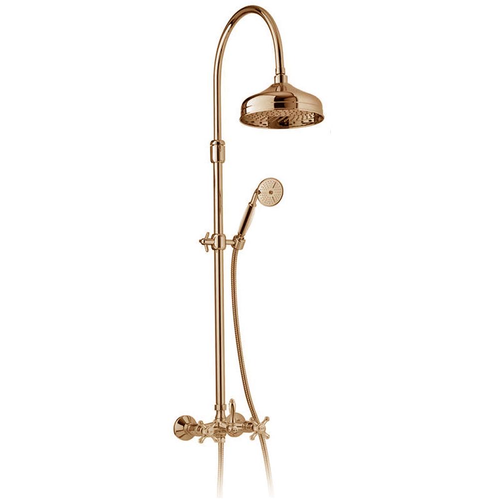 Смеситель для душа, со стационарным верхним душем, лейка ручного душа, шланг в компл., (цв. бронза), Old italy KL