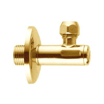 Кран-перекрыватель угловой, для подвода воды к смесителю (цанга, прокладки, декор.чашка в компл.) 1/2х3/8, (цв.золото), 3M KL