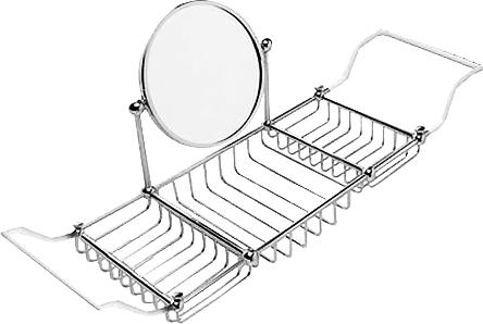 Полочка с мыльницами и косметическим зеркалом (установка на борта ванны), 730/800х193хh280мм, (цв.хром), First class ZZ