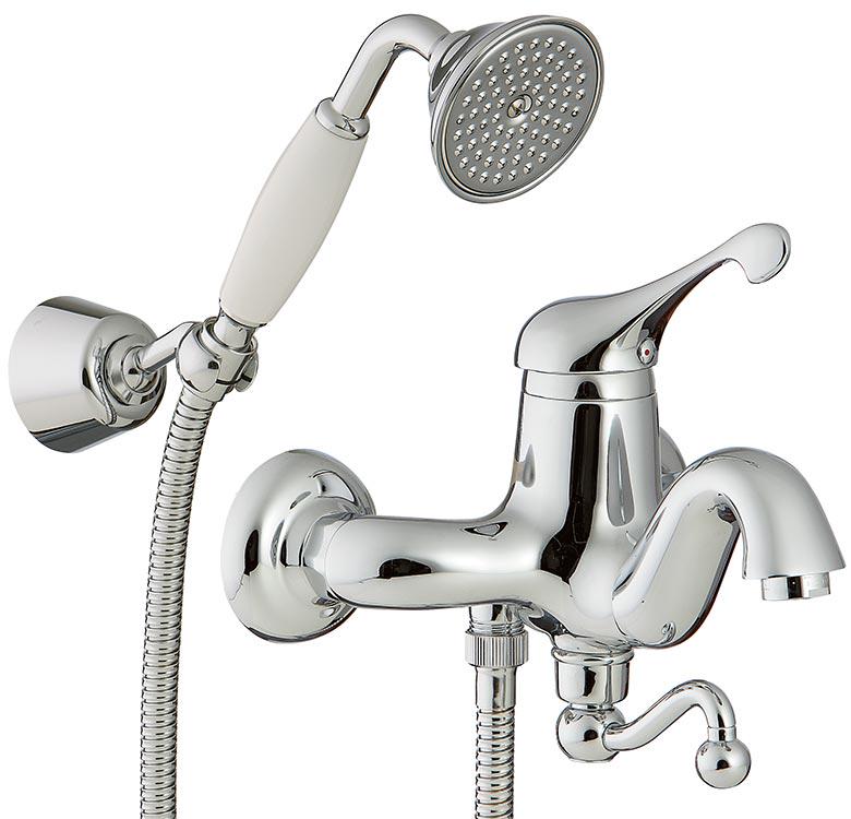 Смеситель для ванны в комплекте с шлангом, лейкой, кронштейном, (maniglia PL / рукоятка с пластик. вставкой белого цвета), (цв.хром) Piccadilly KL