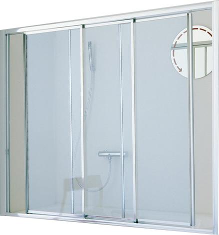 Штора на ванну сдвижн.(вправо/влево) 3-х секц., 150хh140см,(вход 82см), устан. в нишу или с бок.стенкой (проф.хром, стекло 3мм прозрач StarClean) ZZ