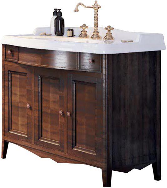 Тумба 97х54,2хh81см, 3 расп.двери, петли Blum, 2 выдв.ящика, раковина 105см, 1 отв.д/смес.в компл.(дерево бук, цв.noce, ручки Riflesso цв.бронза в ком