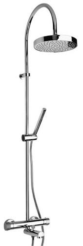Смеситель-термостат для ванны, со стационарным верхн.душем d20см., душевая лейка, шланг в компл., (цв.хром), Cox ZZ