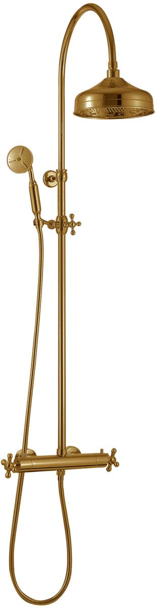 Смеситель для душа, со стационарным верхним душем d200мм, лейка ручного душа, шланг в компл., (цв.бронза), Romantica ZZ