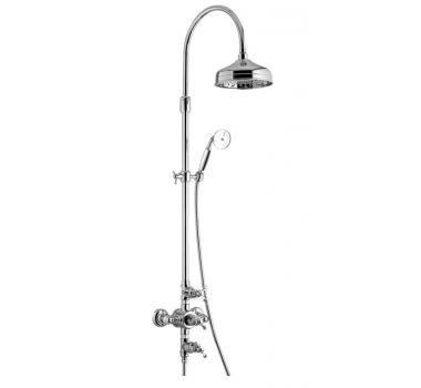 Смеситель термостат (вертикальн.) для душа, со стац. верхним душем 20см, (цв.хром), (3 ручки с белыми пластик. вставками SO - Sogno), Old italy ZZ