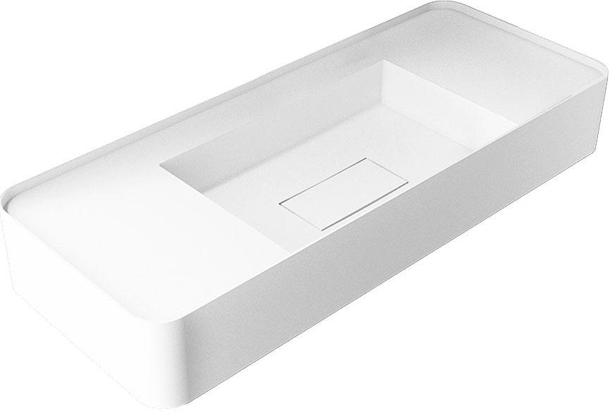 Раковина подвесная 1200х400х150мм, без отверстия для смесит., без перелива, накладка слива в компл.,(иск.камень Solid Surface цв.белый мат), Vincea ZZ