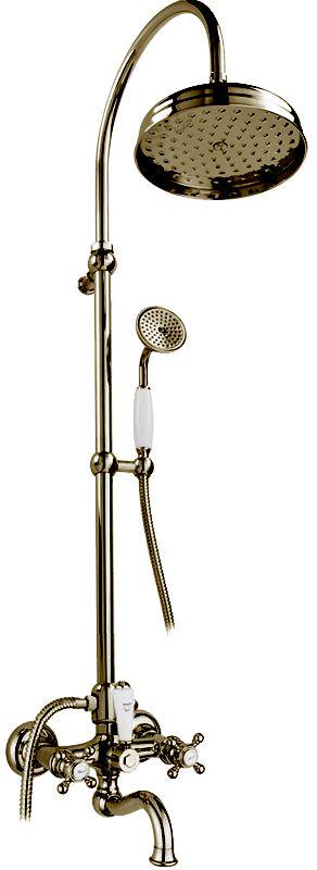 Смеситель для ванны и душа, со стационарным верхним душем 20см, лейка, шланг, кронштейн в компл., (цв. бронза), Julia KL