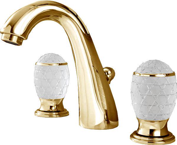 Смеситель для раковины на 3 отв., с д/к, (цв. золото, ручки муранское стекло ручной работы), Venice ZZ
