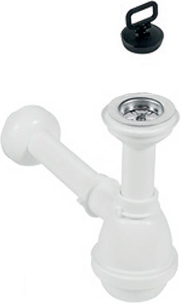 Сифон для хозяйственной раковины, пробка в компл., (пластик цв.белый, решетка нерж.сталь), Hatria, Specials ZZ