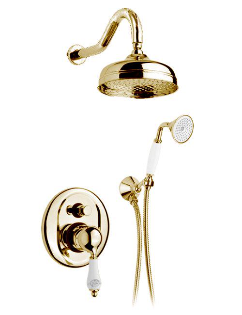 Смеситель для душа, встаив. в стену с переключ., c верхн.стацион. душем 30см, лейка, шланг, кронштейн в комп.,  (цв. бронза), Phoenix ZZ