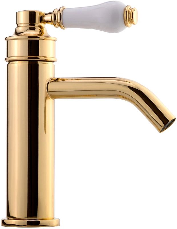 Смеситель для раковины, без д/к, (цв.золото, ручка пластик цв.белый), Ermitage ZZ