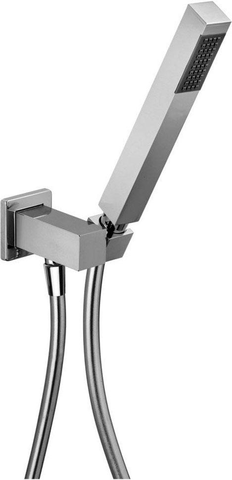 Душевой гарнитур, квадр., кронштейн совмещ.со шланговым соед., лейка д/д ручн., шланг д/д, (цв.хром), Grazia ZZ
